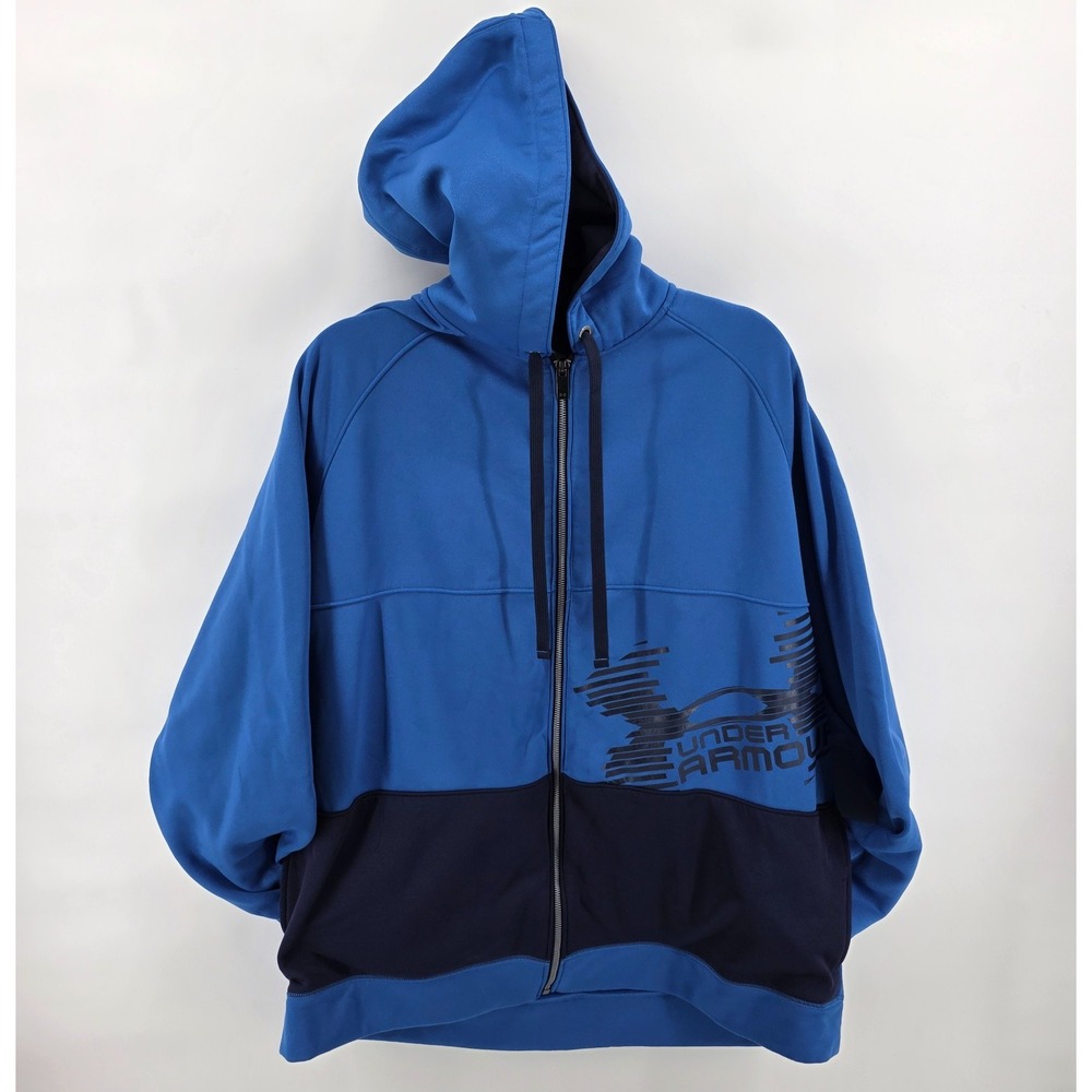 Under Armour Full Zip Loose Fit Hoodie Men's Size 2XL Blue Hooded Fleece Jacket‎
